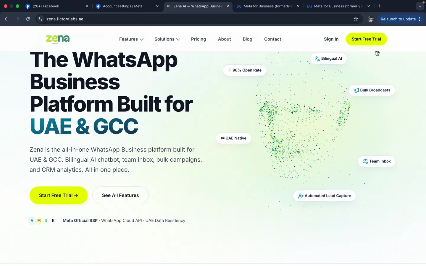 Zena landing page - The WhatsApp Business Platform Built for UAE & GCC