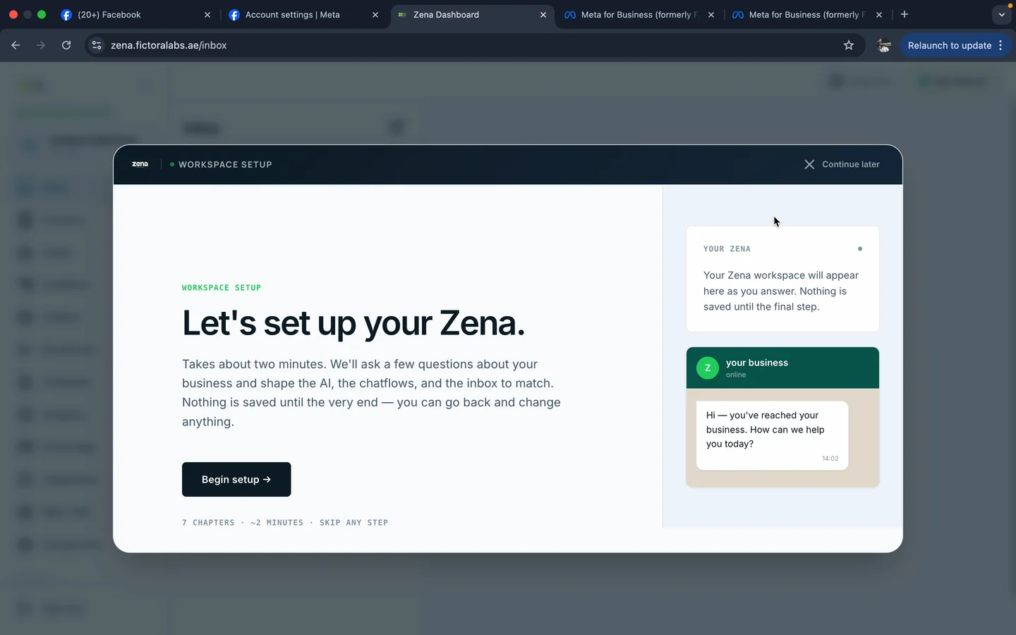 Workspace setup intro - Let's set up your Zena