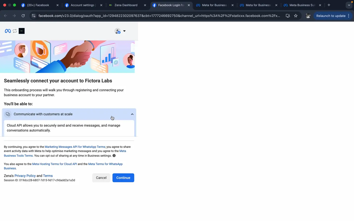 Meta embedded signup - Seamlessly connect your account to Fictora Labs
