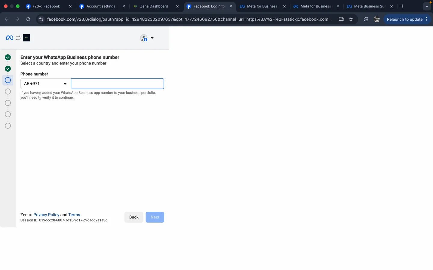 Meta embedded signup - enter your WhatsApp Business phone number